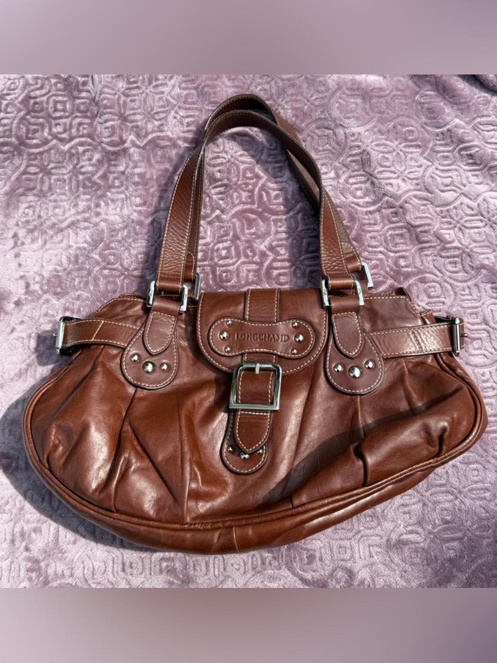 Longchamp Idole Leather Studded Shoulder Bag Purse